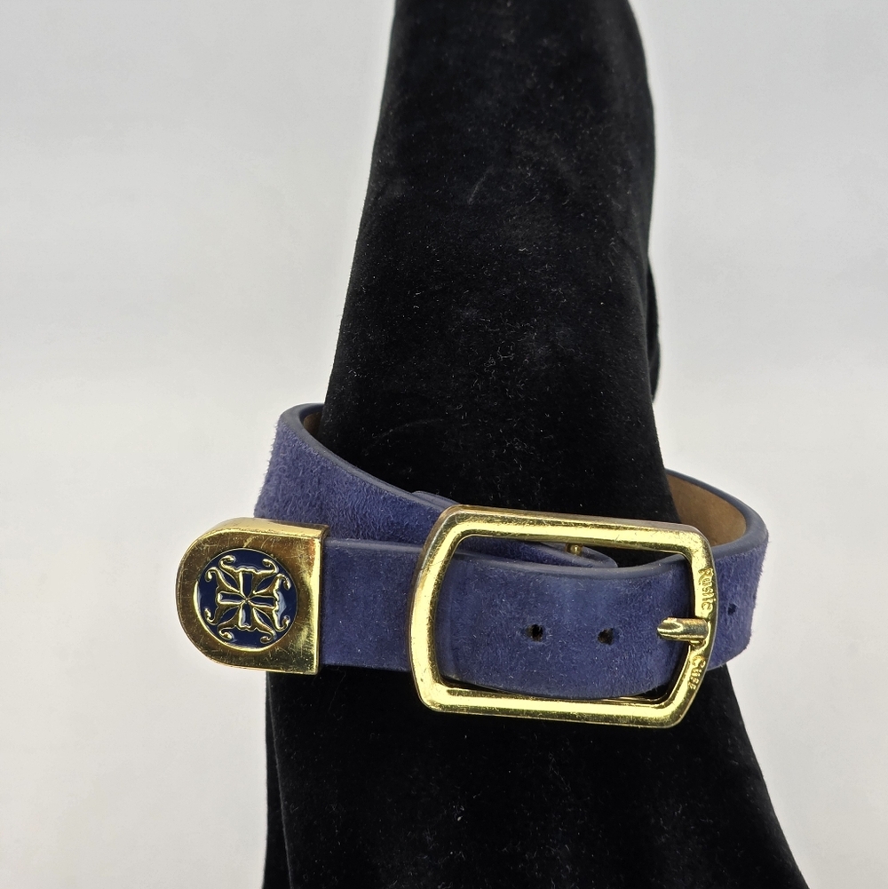 Rustic Cuff Leather Royal Blue/ Gold Colored Band Bracelet